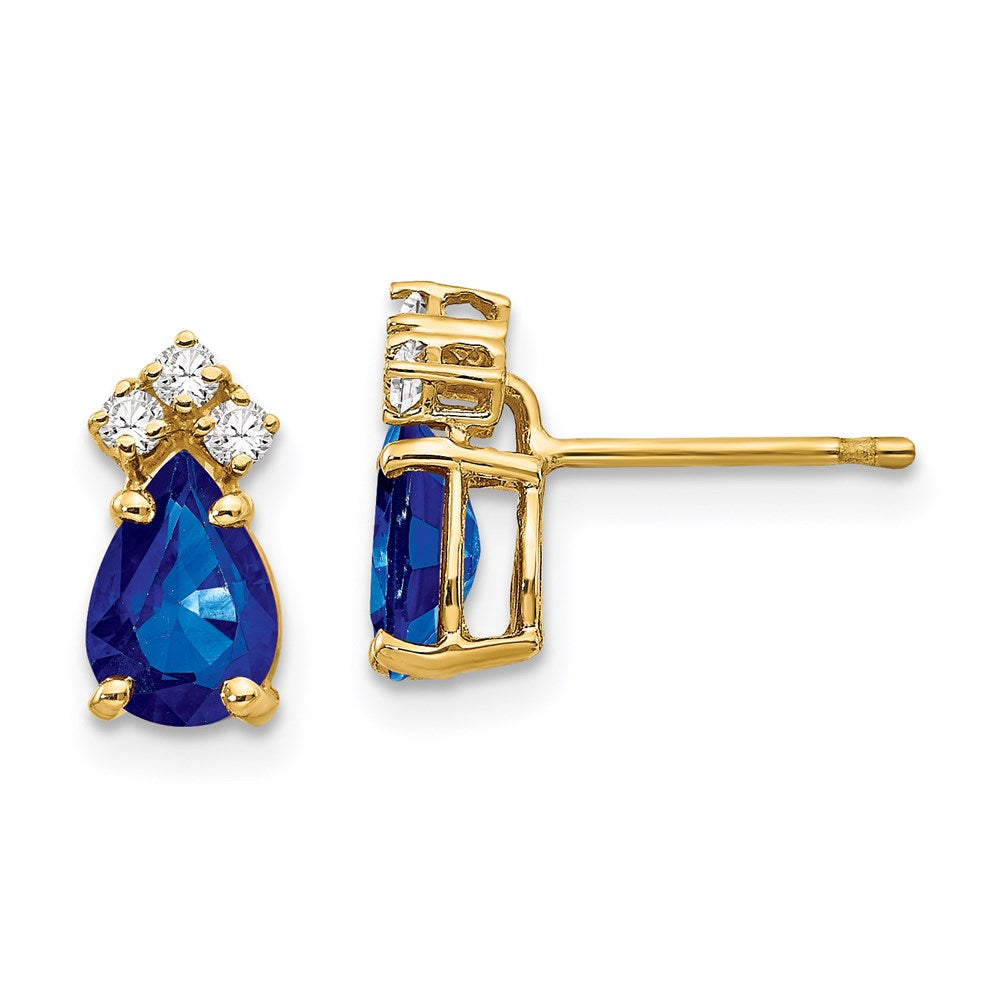 14K Gelbgold 7x5mm Tropfen Saphir & Aaa Echt Diamant Ohrringe