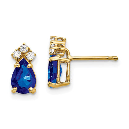14K Gelbgold 7x5mm Tropfen Saphir Vs Echt Diamant Ohrringe