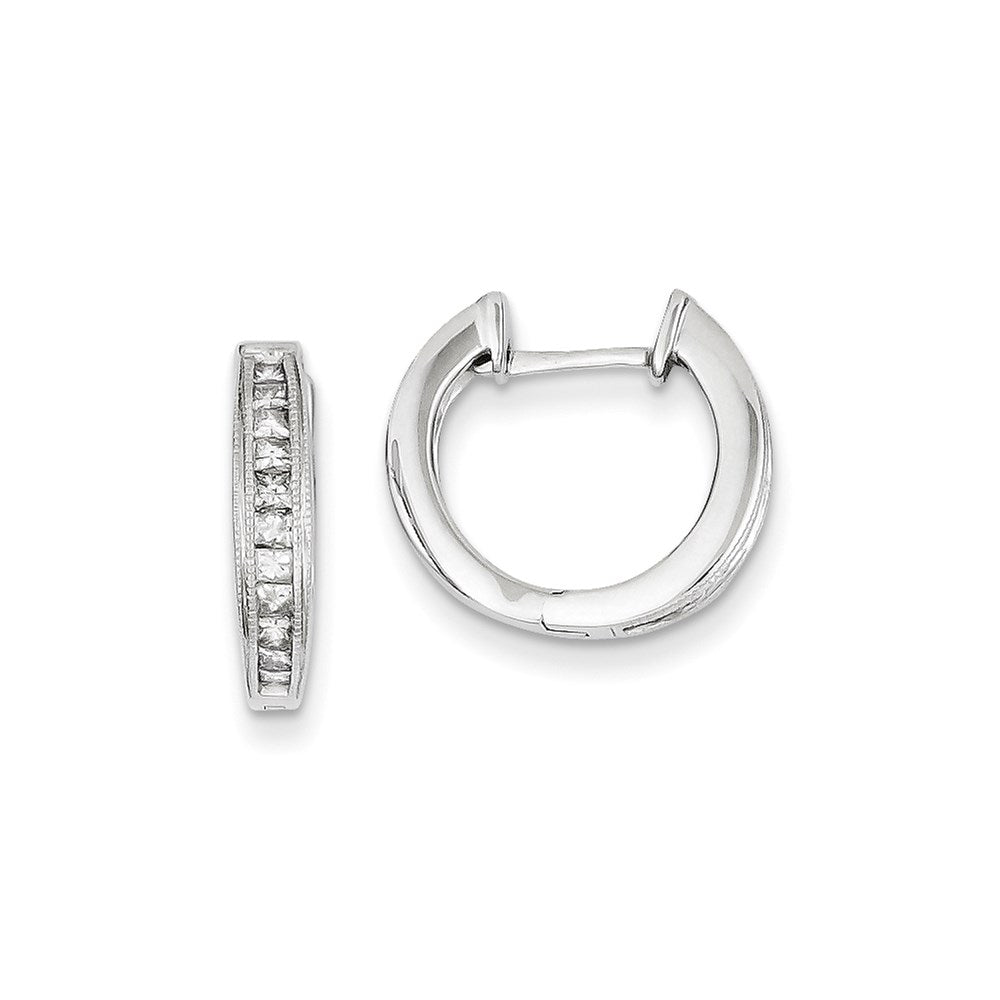 14K Weißgold Creolen mit echten Diamanten und Klappscharnier