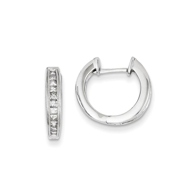 14K Weißgold Creolen mit echten Diamanten und Klappscharnier