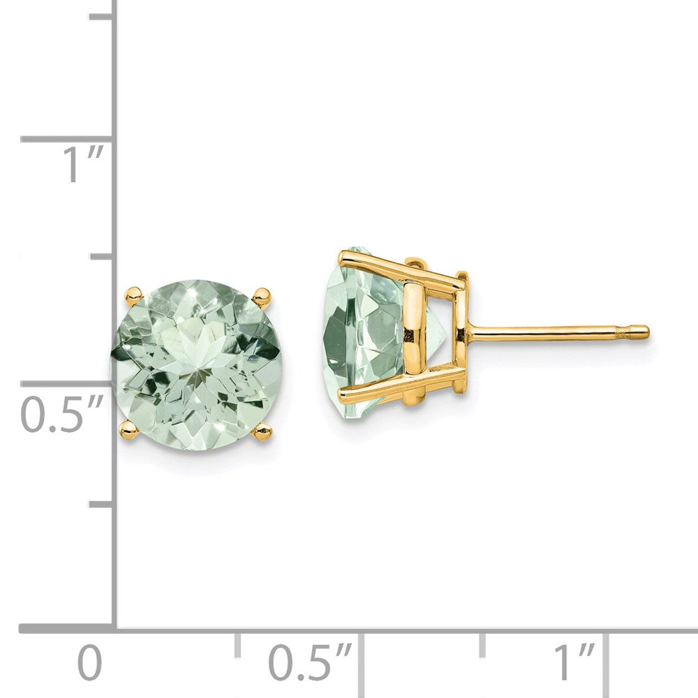 14K Gelbgold Ohrringe mit rundem grünem Quarz, 9 mm