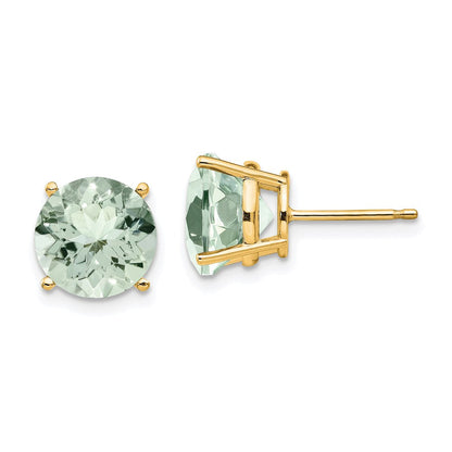 14K Gelbgold Ohrringe mit rundem grünem Quarz, 9 mm