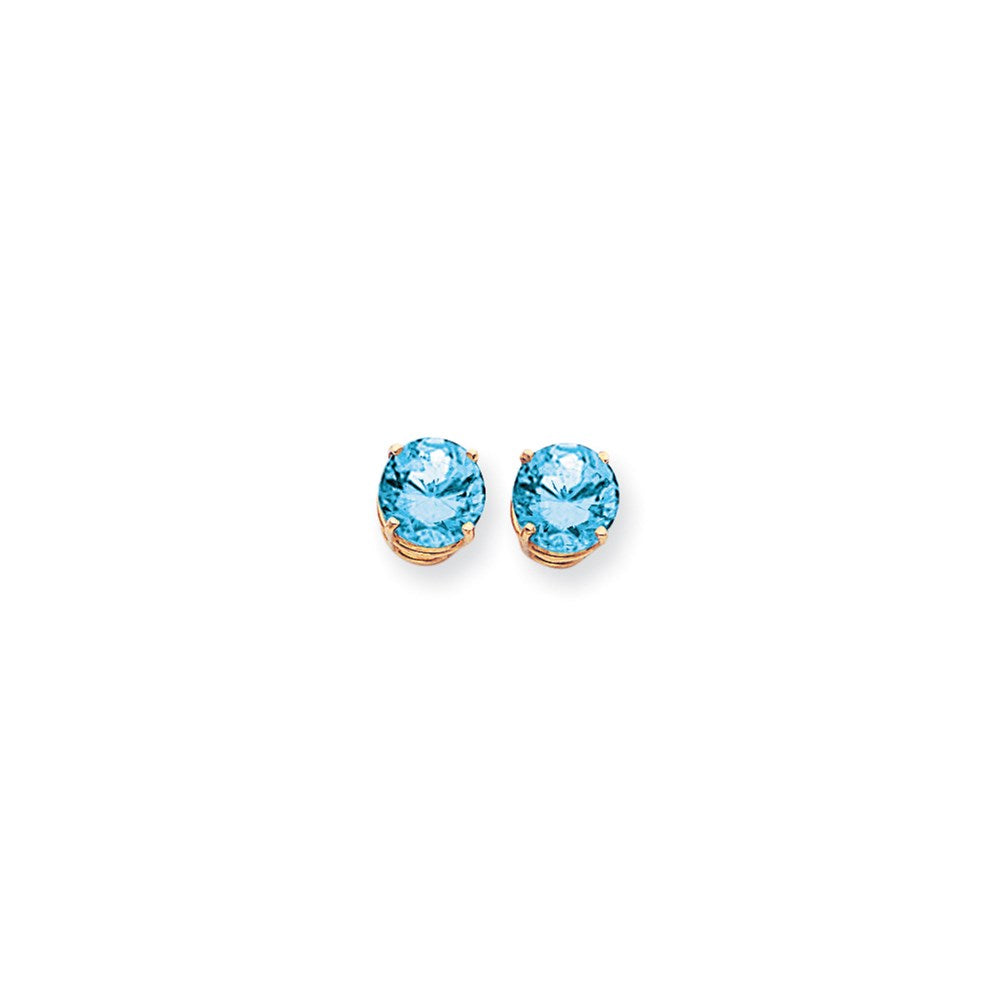 14K Gelbgold Ohrringe mit Blautopas im Schachbrettschliff, 9 mm