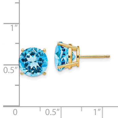 14K Gelbgold Blautopas Rund Ohrstecker