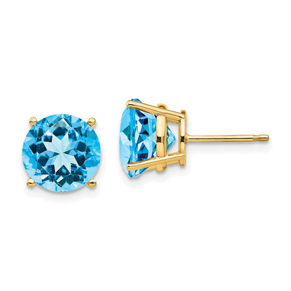 14K Gelbgold Blautopas Rund Ohrstecker