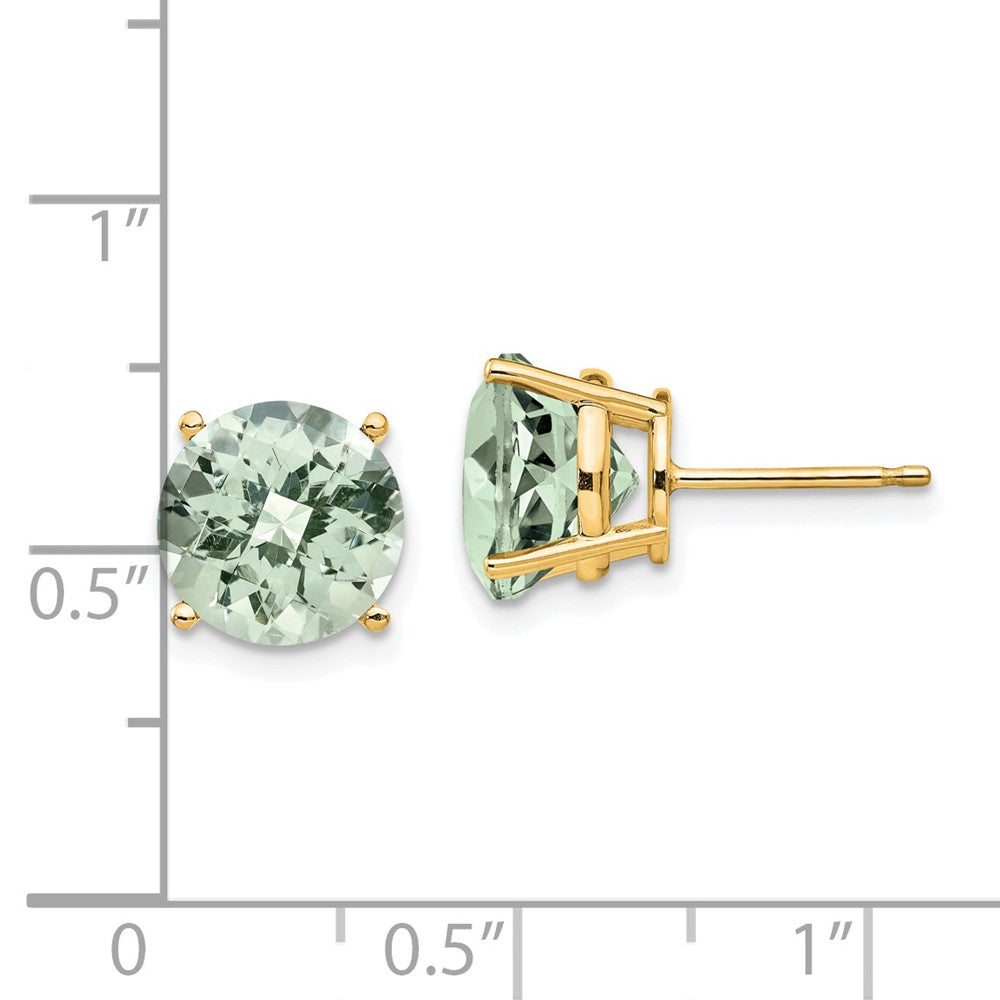 14K Gelbgold Ohrringe mit 9 mm rundem Grün-Quarz im Checker-Schliff