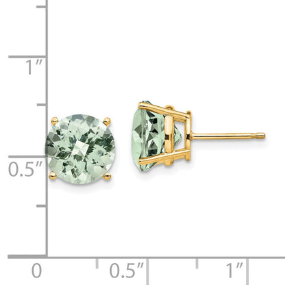 14K Gelbgold Ohrringe mit 9 mm rundem Grün-Quarz im Checker-Schliff