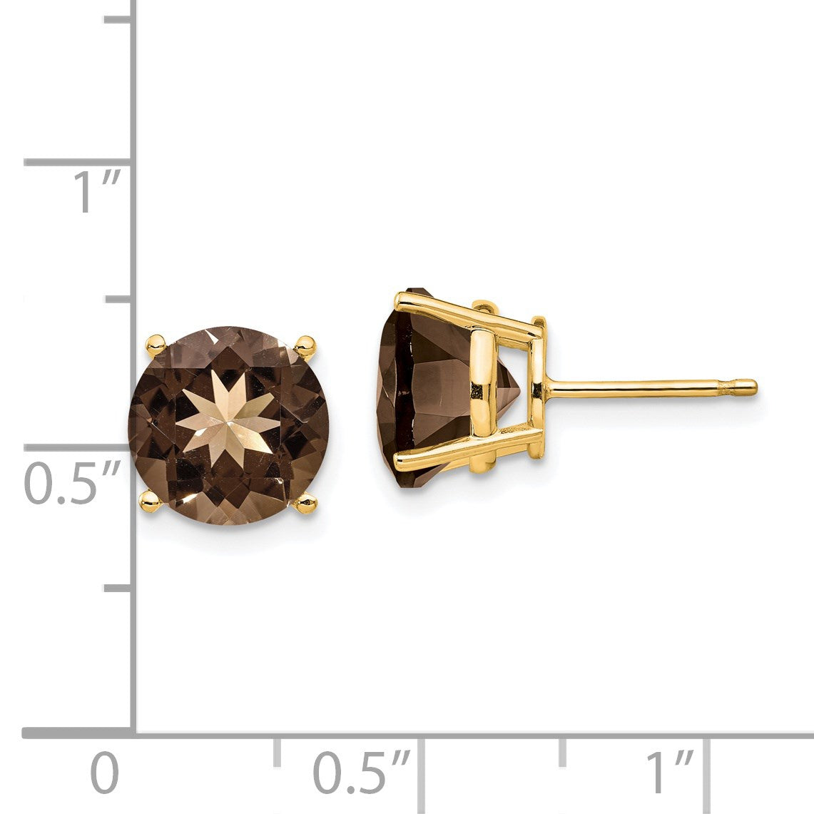 14K Gelbgold 9 mm Runde Rauchquarz-Ohrringe in Gelbgold