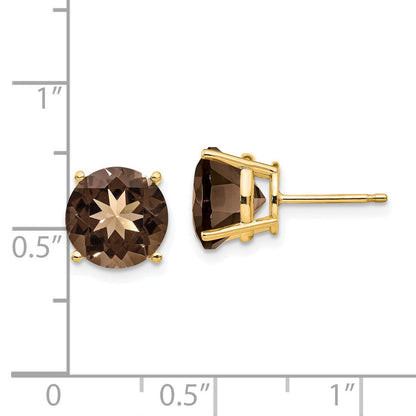 14K Gelbgold 9 mm Runde Rauchquarz-Ohrringe in Gelbgold