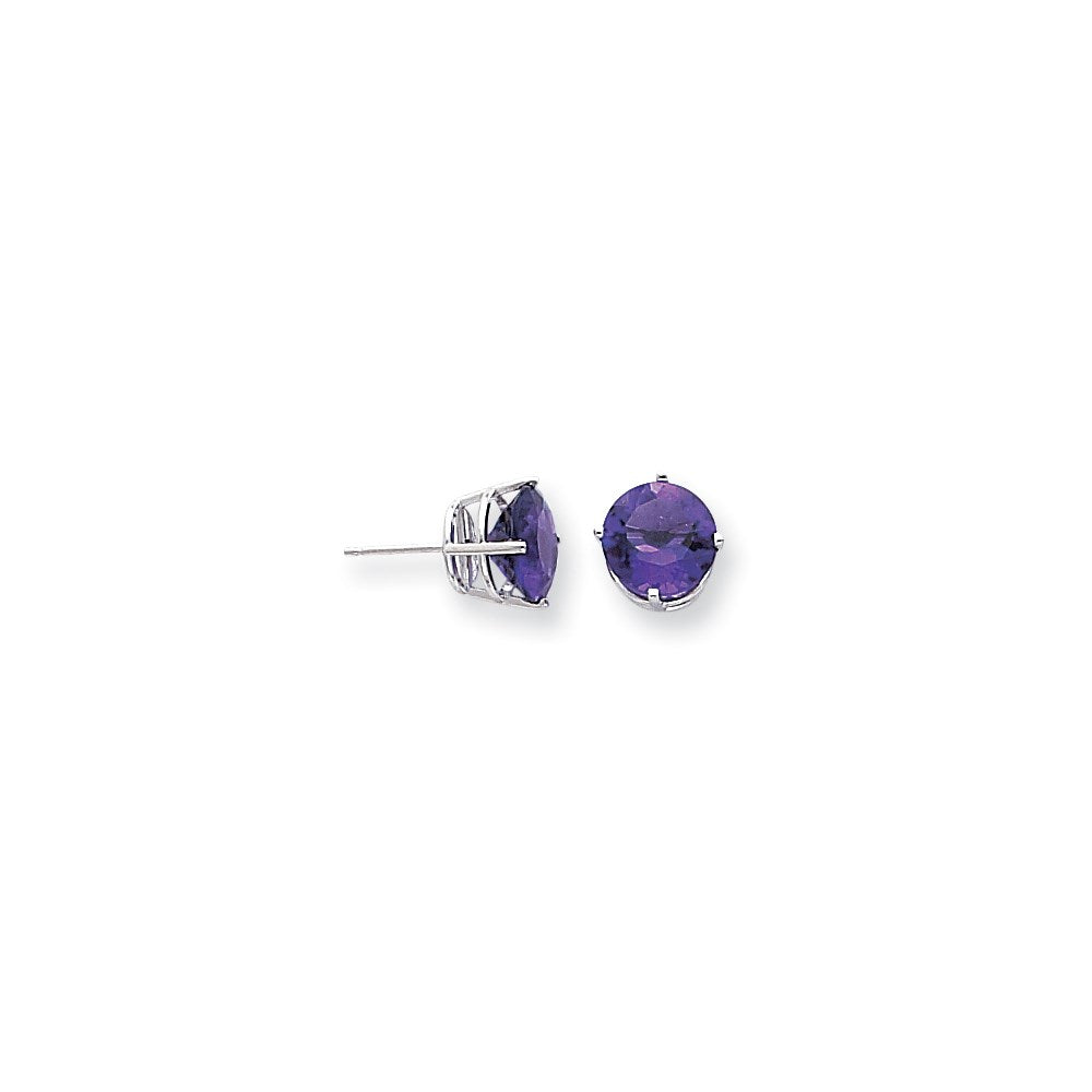 14K Weißgold Ohrringe mit Amethyst im Schachbrettschliff, 9 mm