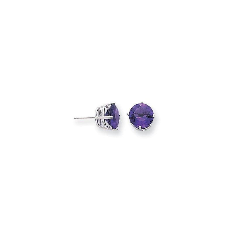 14K Weißgold Ohrringe mit Amethyst im Schachbrettschliff, 9 mm