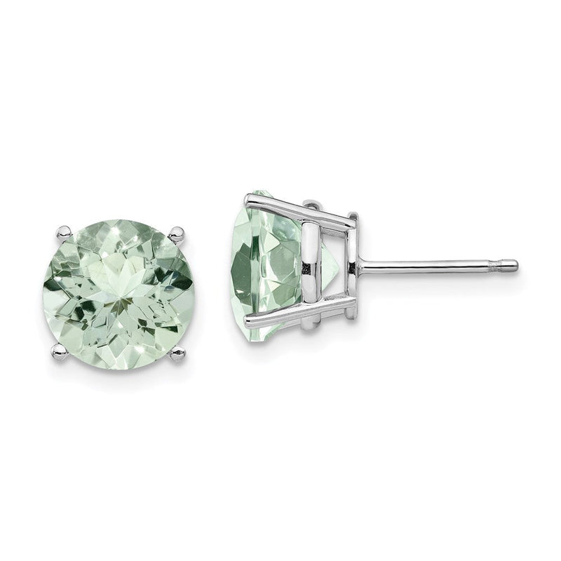 14K Weißgold Ohrringe mit rundem grünem Quarz, 9 mm
