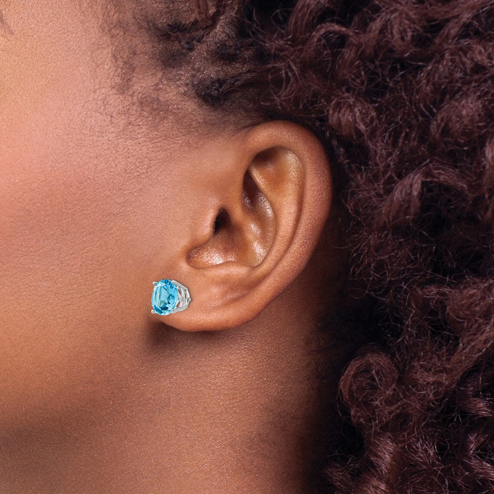 14K Weißgold Ohrringe mit 9 mm Blautopas