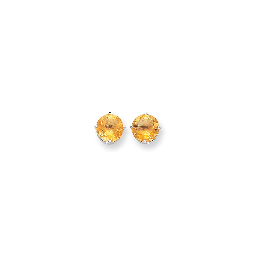 14K Weißgold Ohrringe mit Citrin im Schachbrettschliff, 9 mm