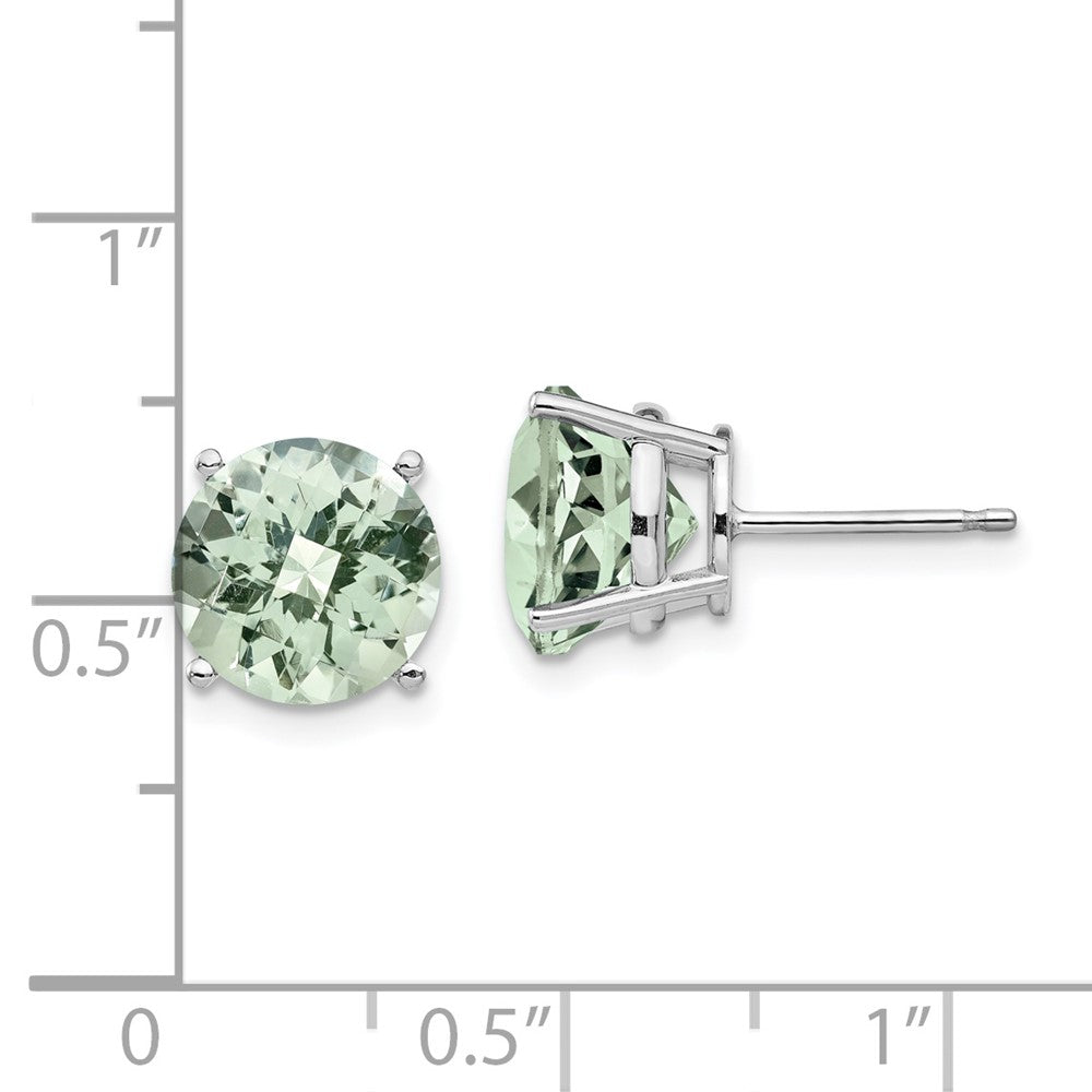 14K Weißgold Ohrringe mit 9mm rundem Grün-Quarz im Checker-Cut