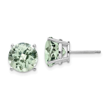 14K Weißgold Ohrringe mit 9mm rundem Grün-Quarz im Checker-Cut