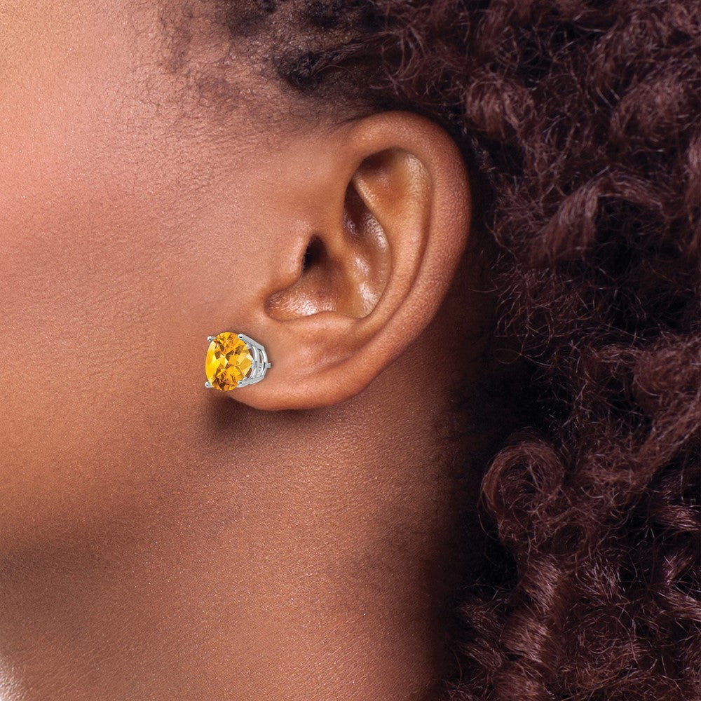 14K Weißgold Citrin Ohrstecker, rund