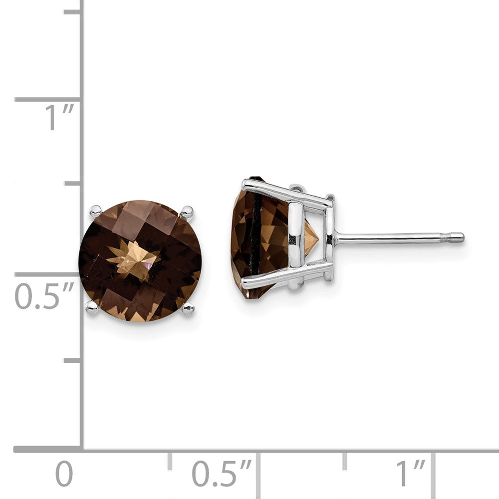 14K Weißgold Ohrringe mit 9 mm rundem Karo-Schliff Rauchquarz und Gelbgold