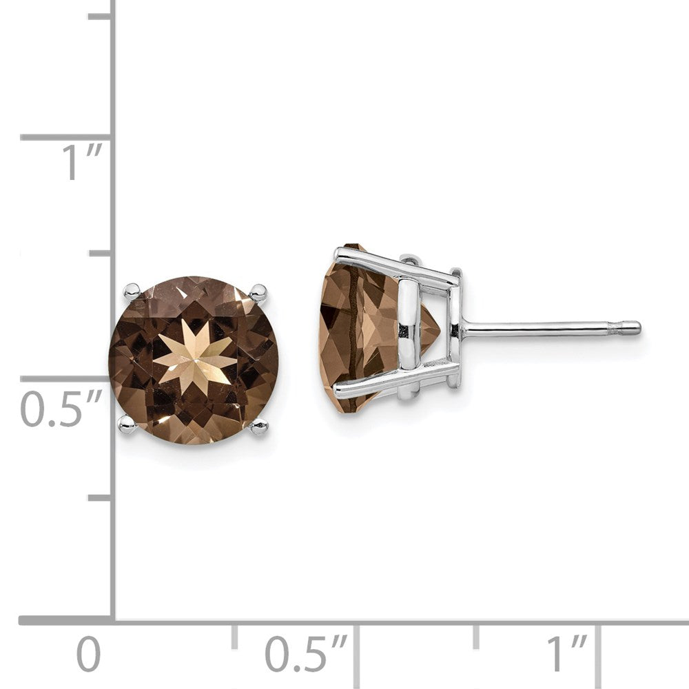 14K Weißgold Ohrringe mit rundem 9-mm-Rauchquarz in Gelbgold-Fassung