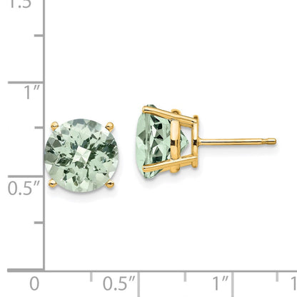 14K Gelbgold Ohrringe mit 10 mm rundem Grün-Quarz im Karo-Schliff