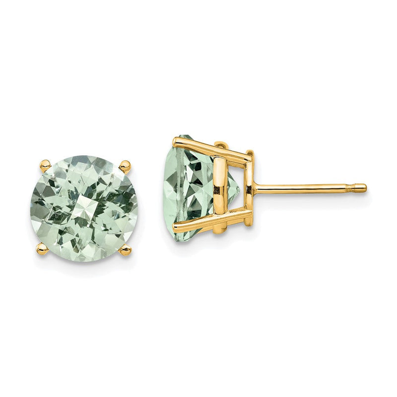 14K Gelbgold Ohrringe mit 10 mm rundem Grün-Quarz im Karo-Schliff