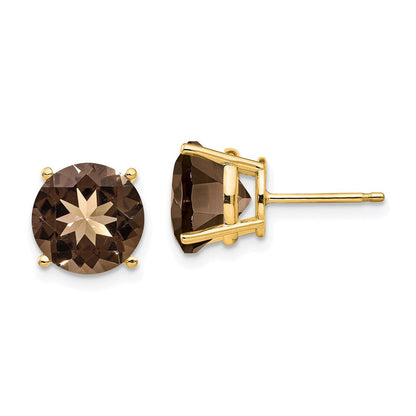 14K Gelbgold Ohrringe mit rundem Rauchgelbgold-Quarz, 10 mm