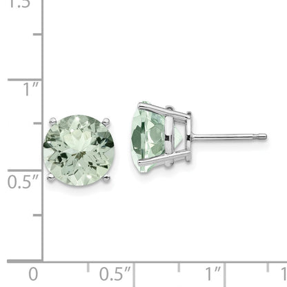 14K Weißgold Ohrringe mit rundem grünem Quarz, 10 mm