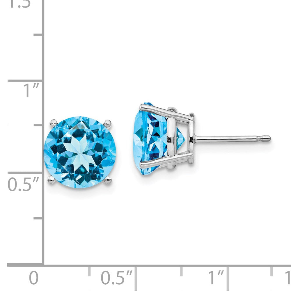 14K Weißgold Blautopas Rund Ohrstecker
