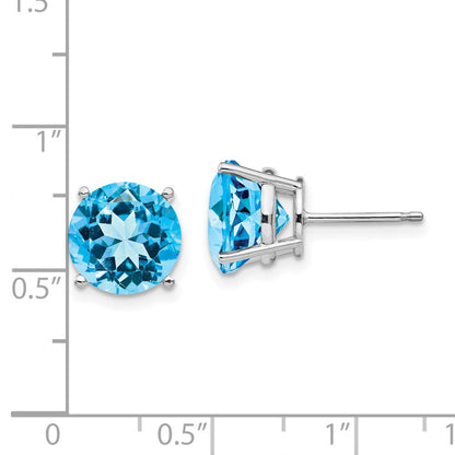 14K Weißgold Blautopas Rund Ohrstecker