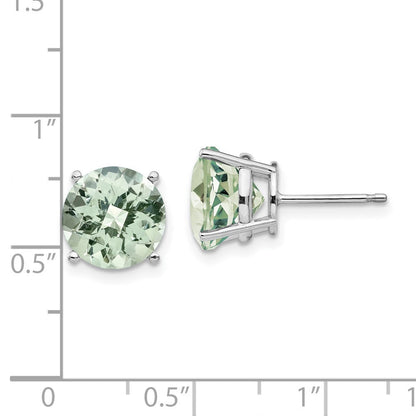 14K Weißgold Ohrringe mit 10 mm rundem Grünquarz im Schachbrettschliff