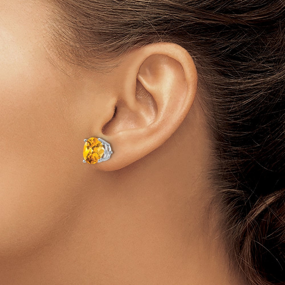 14K Weißgold Ohrstecker mit rundem Citrin