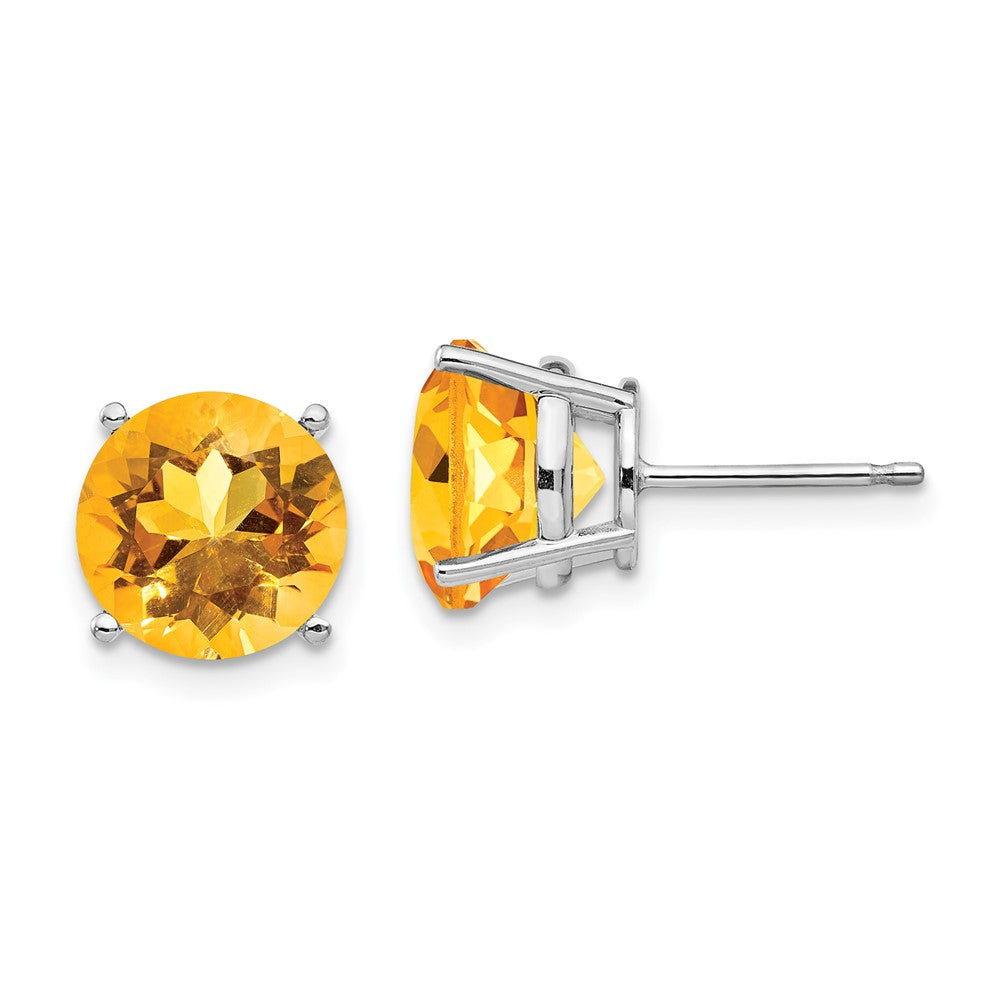 14K Weißgold Ohrstecker mit rundem Citrin