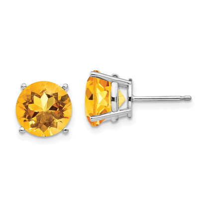 14K Weißgold Ohrstecker mit rundem Citrin