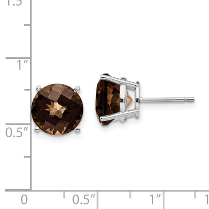 14K Weißgold Ohrringe mit 10 mm rundem Schachbrettschliff-Rauchquarz in Gelbgold