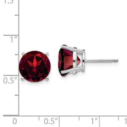 14K Weißgold Granat-Ohrstecker, rund