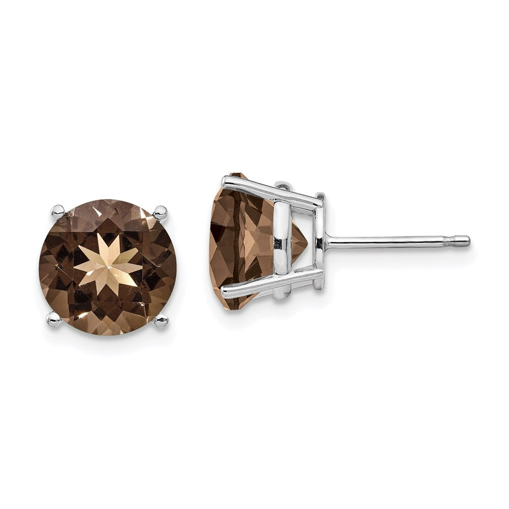 14K Weißgold Ohrringe mit rundem rauchgelbem Goldquarz, 10 mm
