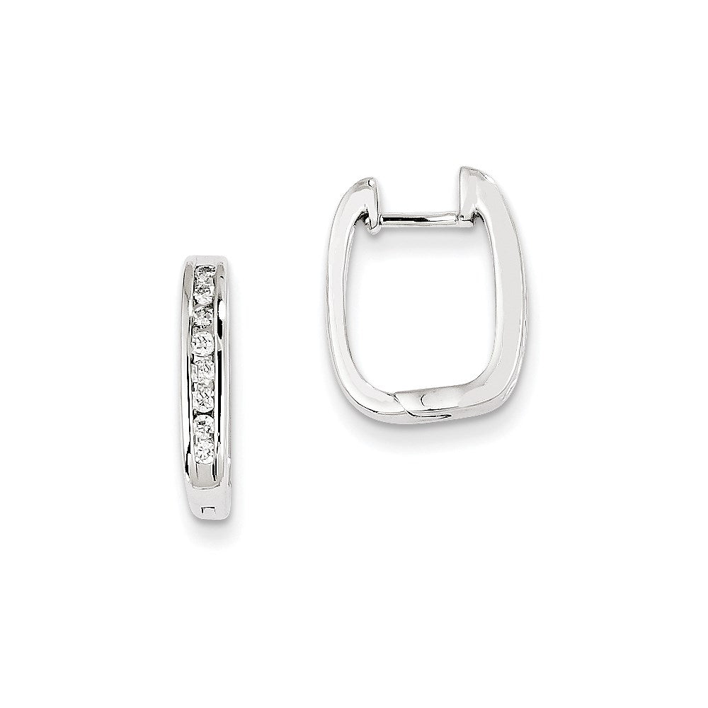 14K Weißgold Creolen mit echten Diamanten und Scharnier