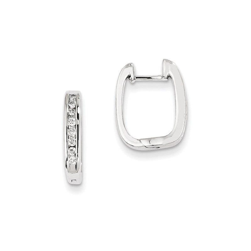 14K Weißgold Creolen mit echten Diamanten und Scharnier