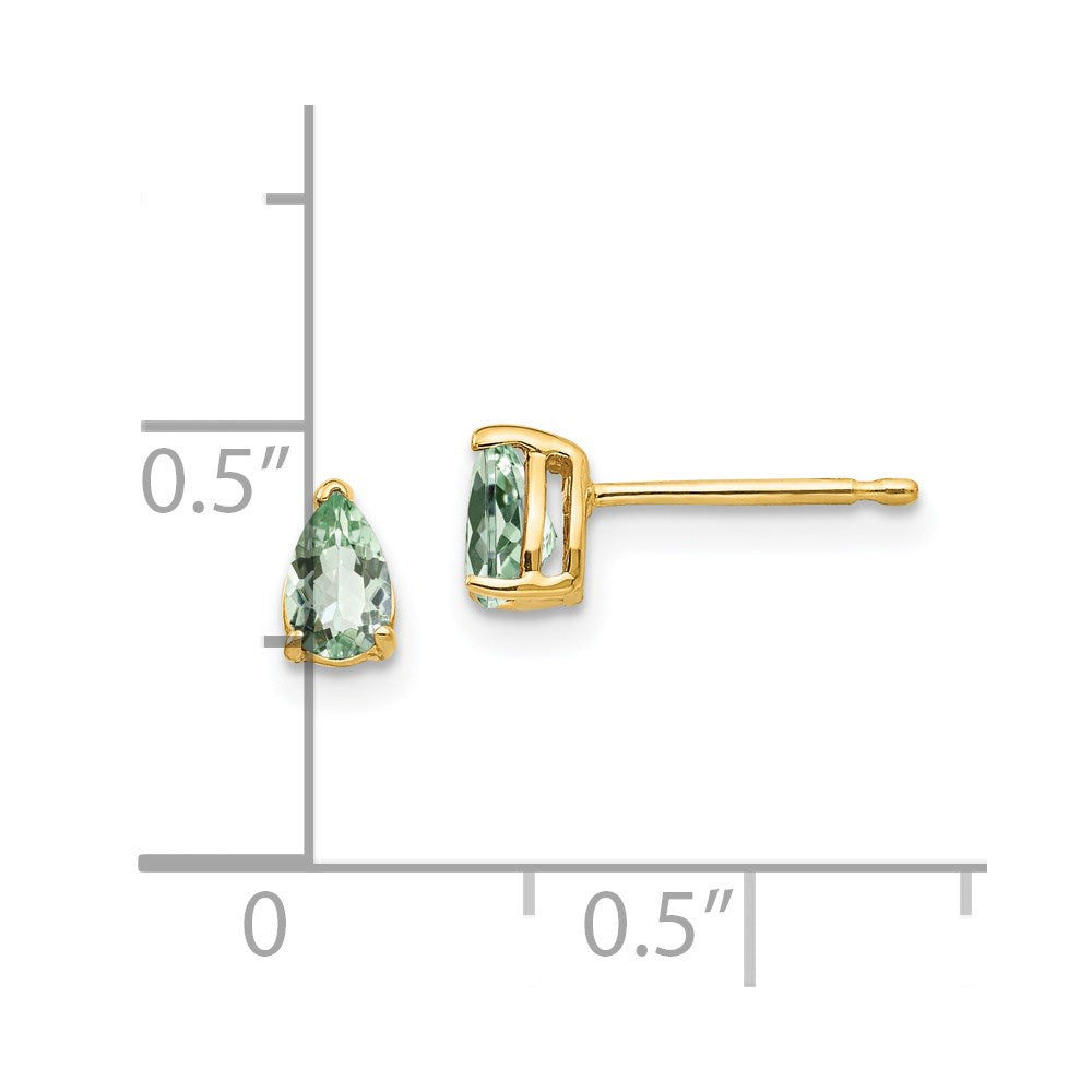 14K Gelbgold Ohrringe mit birnenförmigem grünem Quarz, 5 x 3 mm