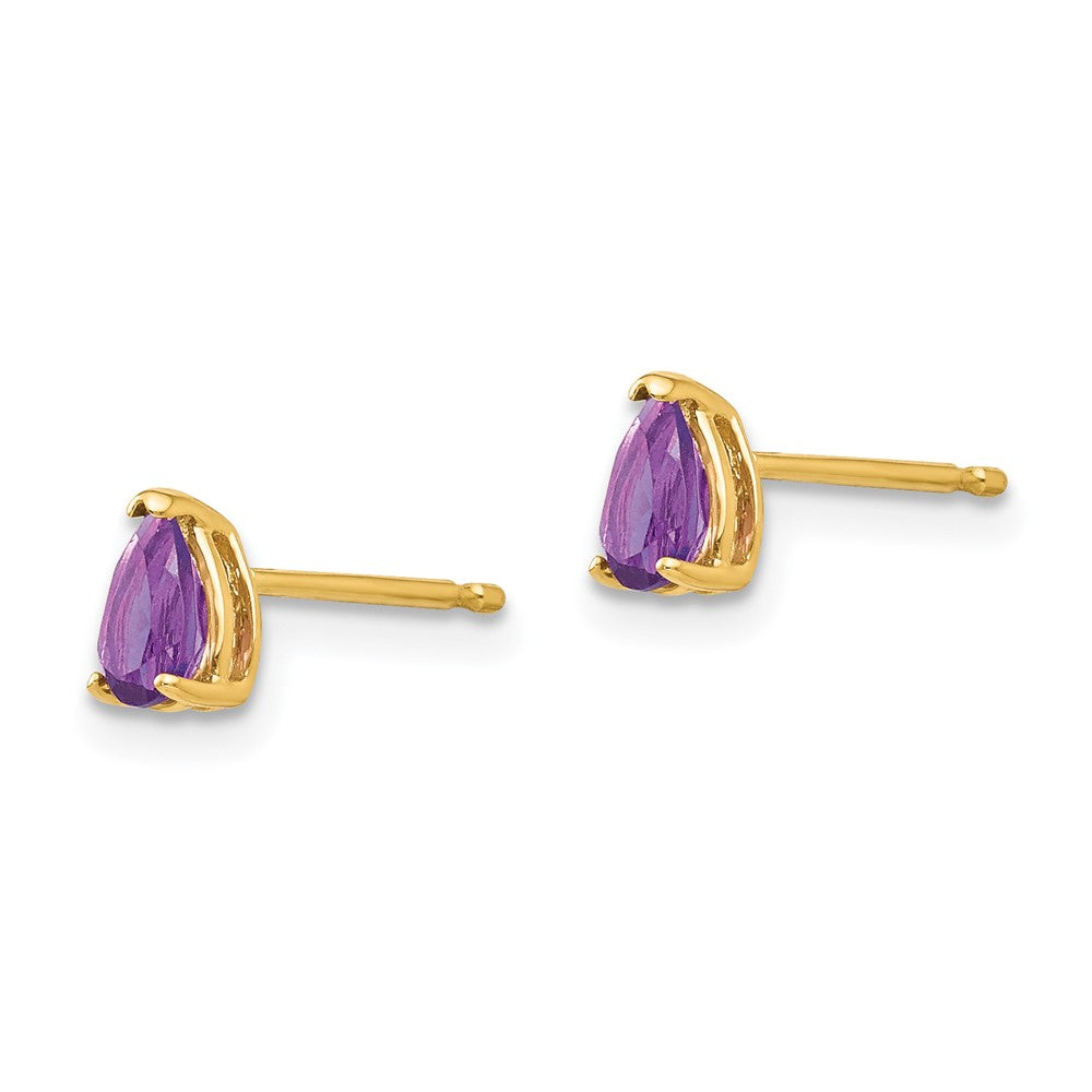 14K Gelbgold Ohrringe mit birnenförmigem Amethyst, 5x3 mm