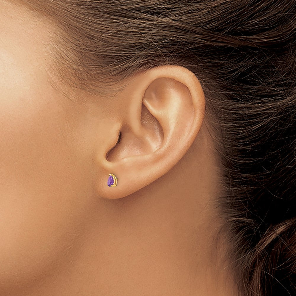 14K Gelbgold Ohrringe mit birnenförmigem Amethyst, 5x3 mm