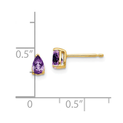 14K Gelbgold Ohrringe mit birnenförmigem Amethyst, 5x3 mm