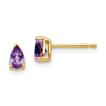 14K Gelbgold Ohrringe mit birnenförmigem Amethyst, 5x3 mm