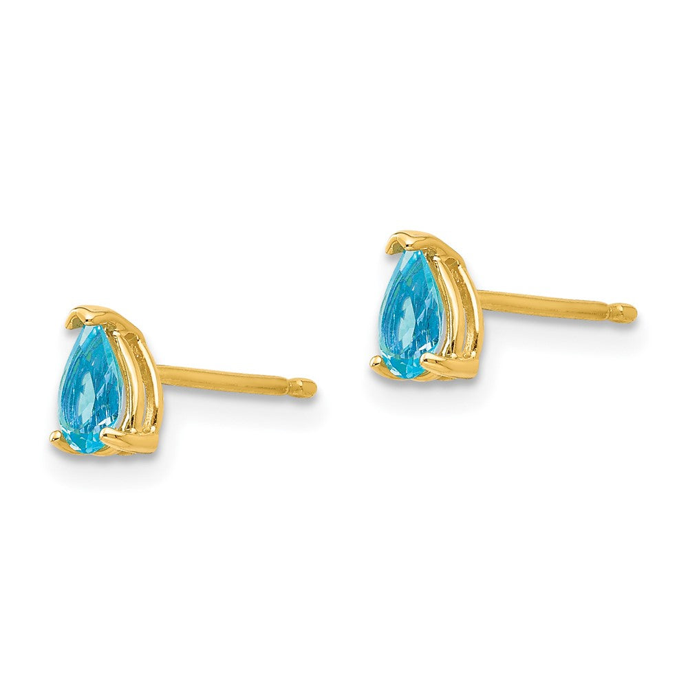 14K Gelbgold Ohrringe mit birnenförmigem blauem Topas, 5 x 3 mm