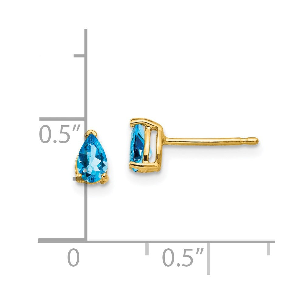 14K Gelbgold Ohrringe mit birnenförmigem blauem Topas, 5 x 3 mm