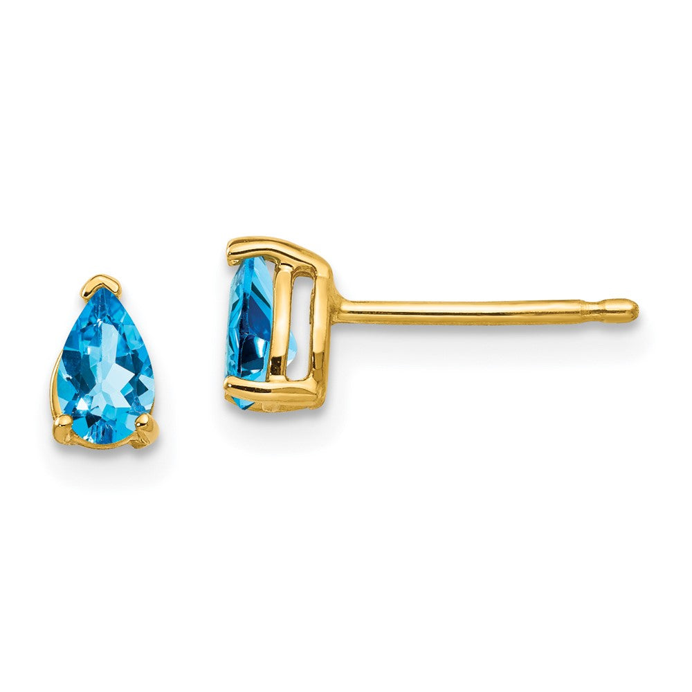 14K Gelbgold Ohrringe mit birnenförmigem blauem Topas, 5 x 3 mm