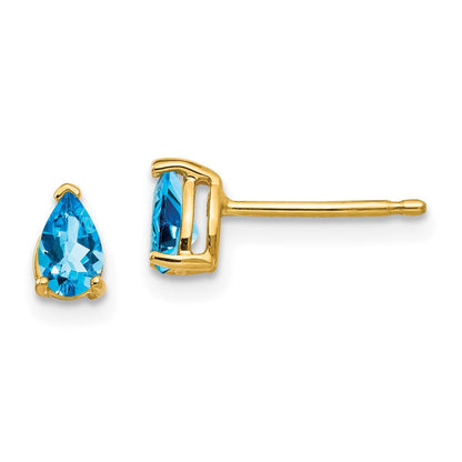 14K Gelbgold Ohrringe mit birnenförmigem blauem Topas, 5 x 3 mm