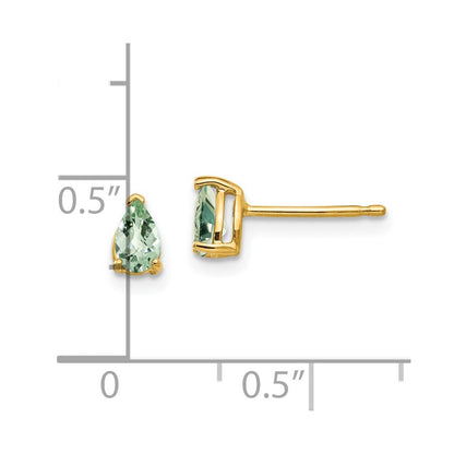 14K Gelbgold Ohrringe mit birnenförmigem Schachbrettschliff-Grünquarz, 5x3 mm