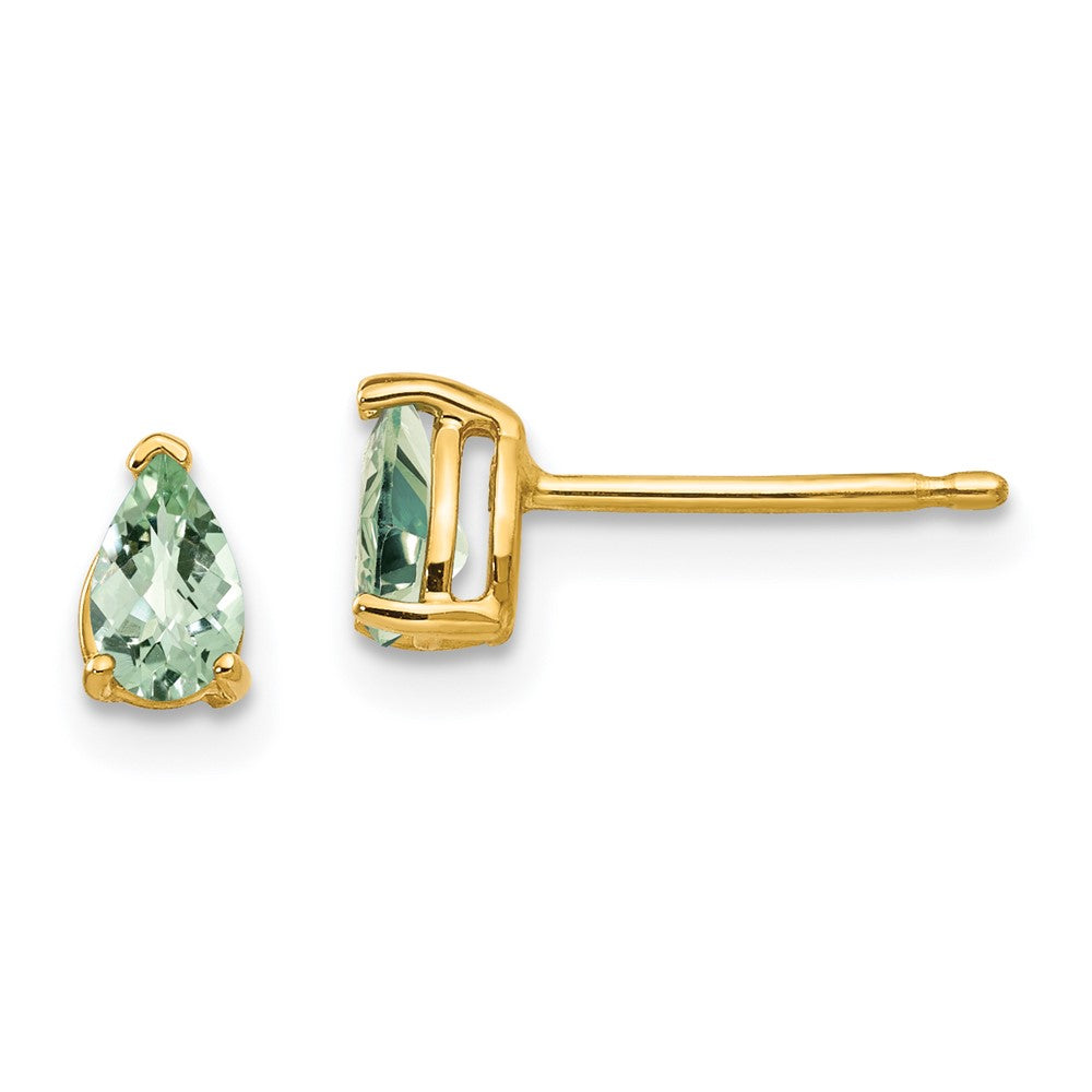 14K Gelbgold Ohrringe mit birnenförmigem Schachbrettschliff-Grünquarz, 5x3 mm