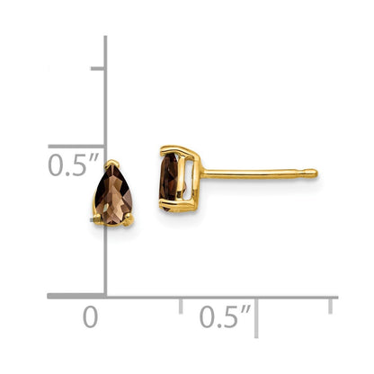 14K Gelbgold Ohrringe mit 5x3 mm Birnenschliff im Checker-Cut aus Rauchquarz